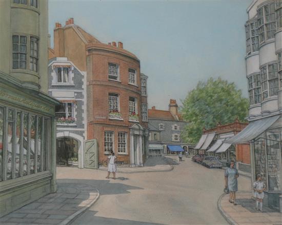 Dorothy Watts, watercolour, The Lanes, Brighton, 29 x 36cm